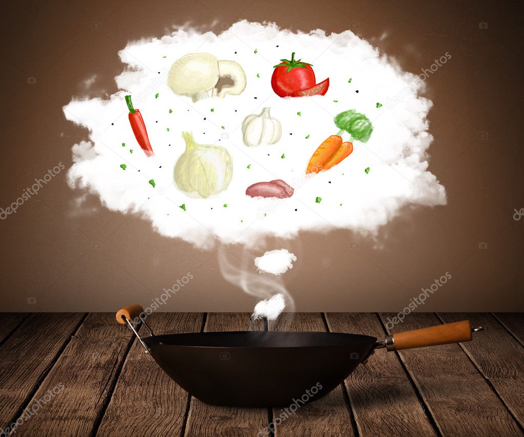 Vegetables in vapor cloud 