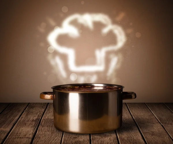 以上蒸煮锅的厨师帽 — 图库照片