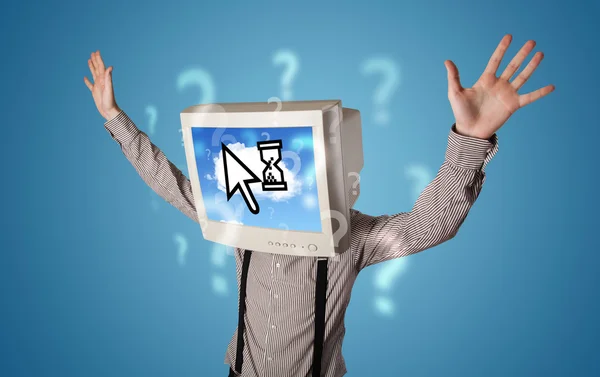 Person med en monitor huvud och moln baserad teknik på scr — Stockfoto