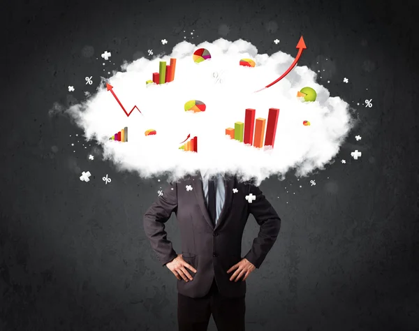 Homem de negócios moderno com uma cabeça de nuvem de gráfico — Fotografia de Stock
