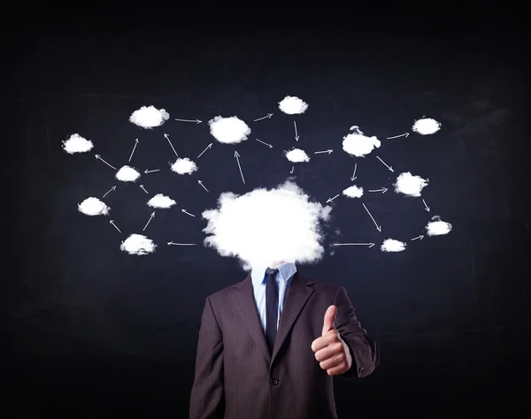Business man with cloud network head — Stock Photo, Image