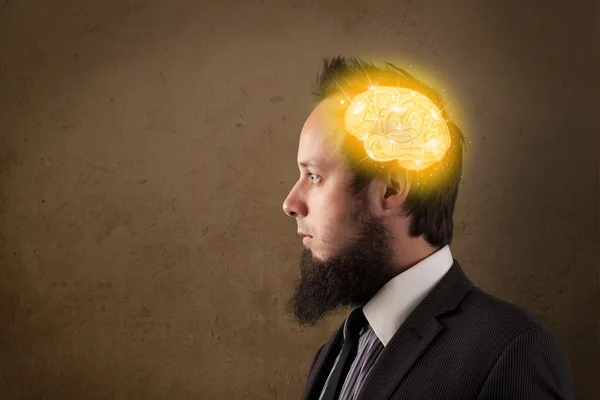 Man thinking with glowing brain illustration — Stock Photo, Image