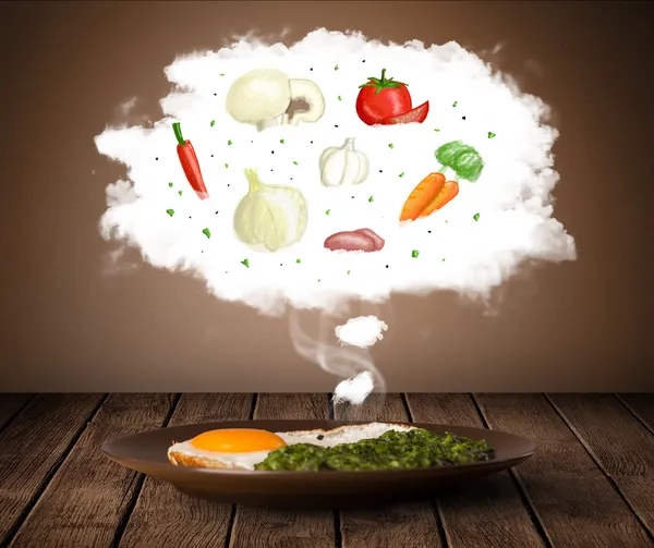 Placa de comida con ingredientes vegetales ilustración en nube — Foto de Stock