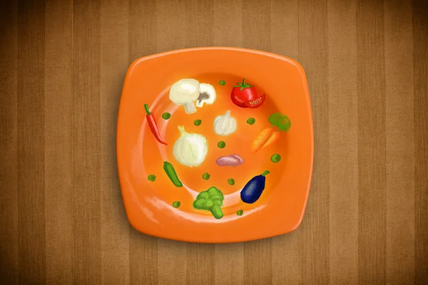 Красочная тарелка с иконками, символами, овощами и фр. — стоковое фото