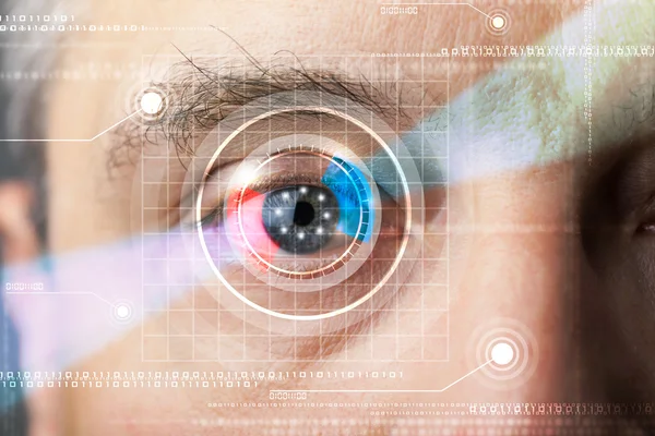 Cyber man met technolgy eye looking — Stockfoto