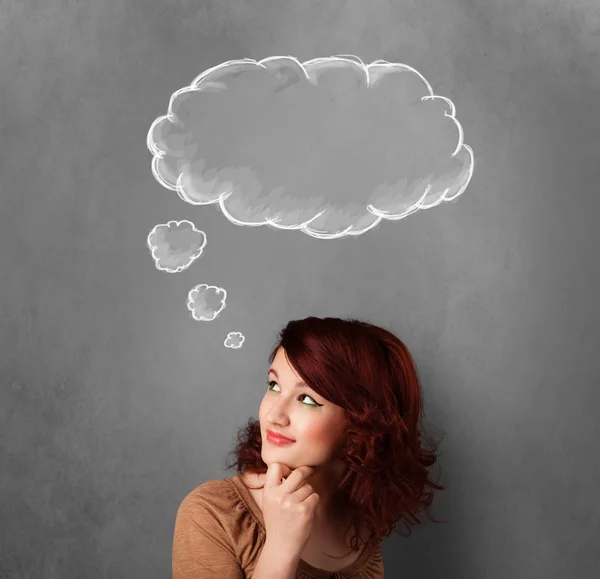 Thoughtful woman with cloud above her head Stock Photo