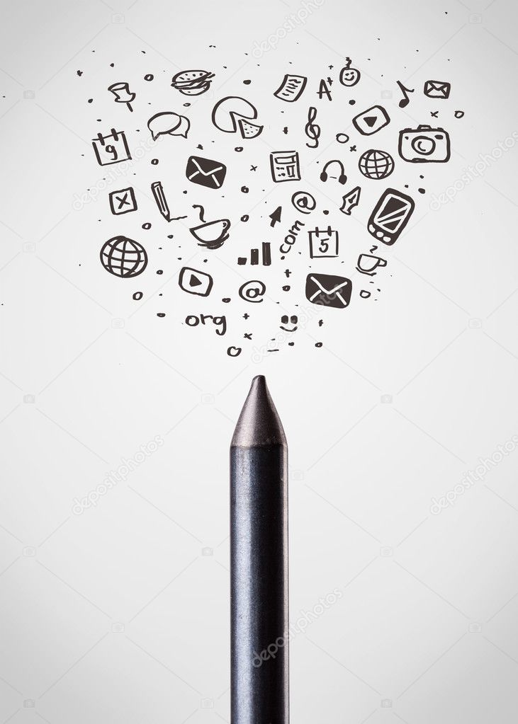 Crayon close-up with social media icons