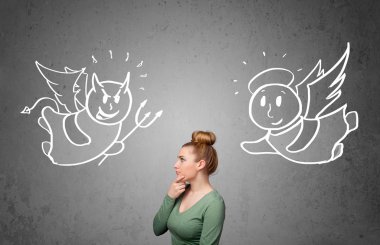 melek ve şeytan arasında duran kadın