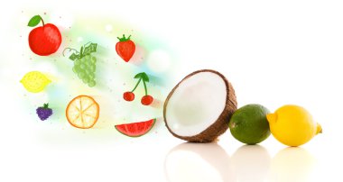 Elle çizilmiş meyveli renkli meyveler 