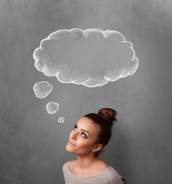 Thoughtful woman with cloud above her head — Stock Photo, Image