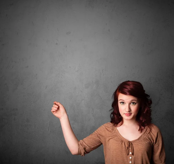 Woman gesturing with copy space — Stock Photo, Image