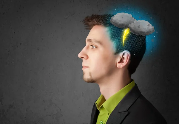 Man with thunderstorm lightning head — Stock Photo, Image