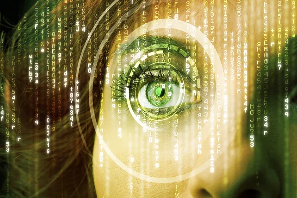 Moderne Cyber-Frau mit Matrix-Auge — Stockfoto