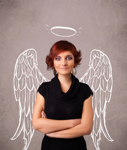 Ragazza carina con ali illustrate angelo — Foto Stock