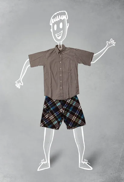 Kézzel rajzolt vicces karakter alkalmi ruhák — Stock Fotó