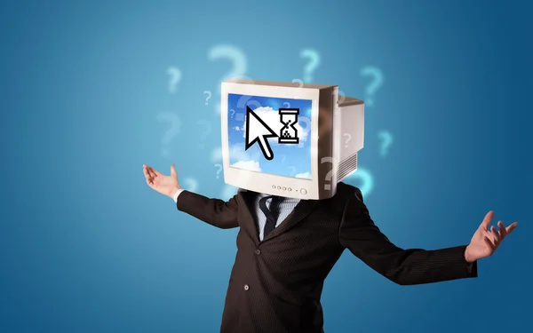 Person med en monitor huvud och moln baserad teknik på scr — Stockfoto