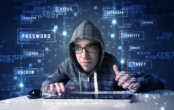 Programowanie hakerów w środowisku technologicznym z ikonami cybernetycznymi — Zdjęcie stockowe