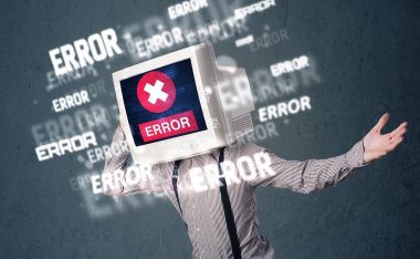 pc monitör t onun baş ve hata iletileri ile iş adamı