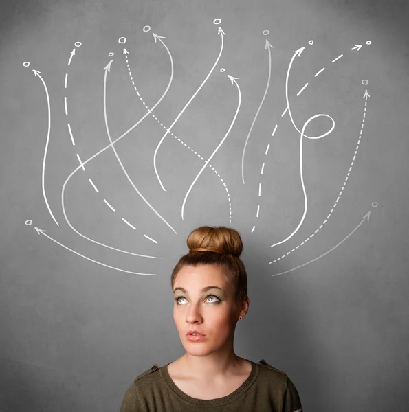 Young woman with arrows coming out of her head — Stock Photo, Image