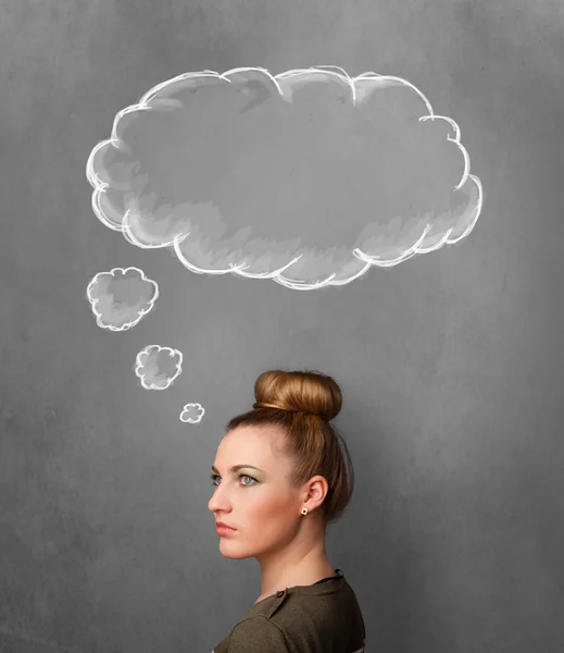 Thoughtful woman with cloud above her head — Stock Photo, Image