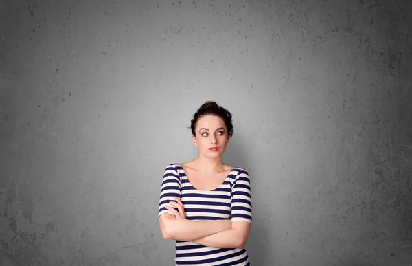 Young woman gesturing with copy space — Stock Photo, Image