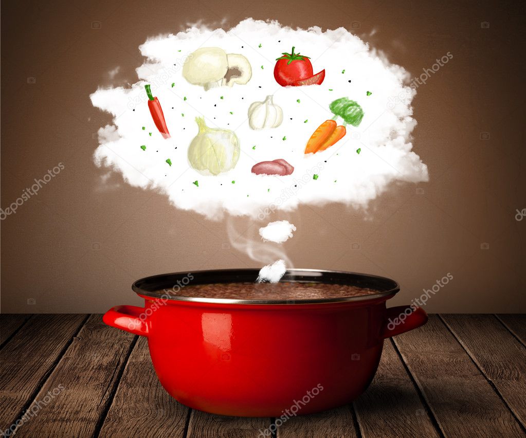 Vegetables in vapor cloud 