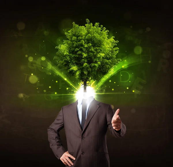 Człowiek z zieloną głową drzewa koncepcja — Zdjęcie stockowe