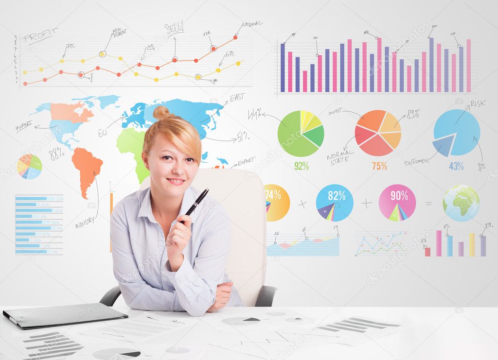 Business woman with colorful charts 