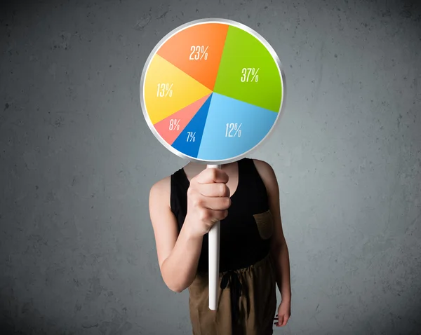 Young woman holding a pie chart — Stock Photo, Image