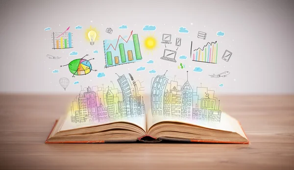 Drawing of a business scheme on an opened book — Stock Photo, Image