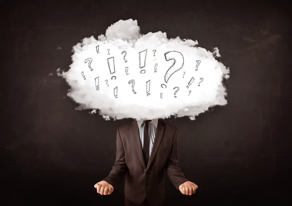 Business man cloud head with question and exclamation marks — Stock Photo, Image
