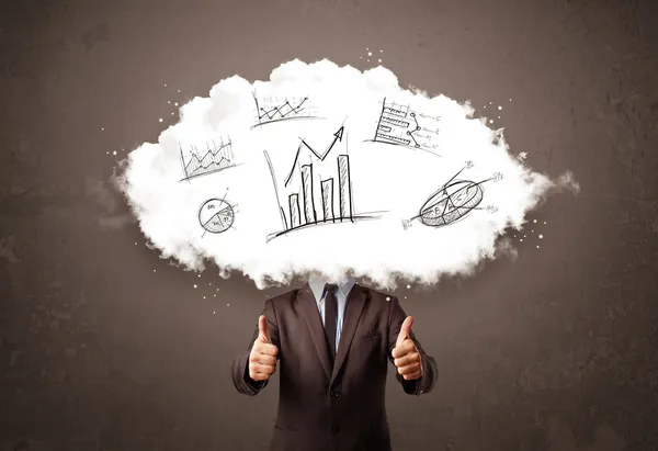 Elegant business man cloud head with hand drawn graphs — Stock Photo, Image