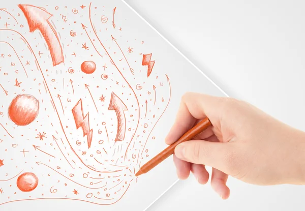 Σχεδίαση χεριών αφηρημένα σκίτσα και σκίτσα σε χαρτί — Φωτογραφία Αρχείου