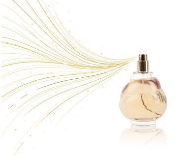 Parfüm şişesi renkli çizgiler püskürtüyor.