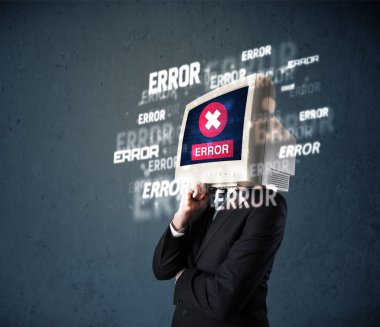 pc monitör t onun baş ve hata iletileri ile iş adamı