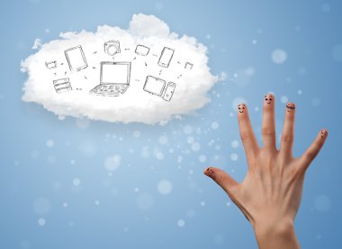 cloud computing teknolojisi ile bakarak mutlu gülen parmak 