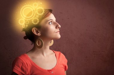 Zeki kız makine kafa çizimi ile düşünme