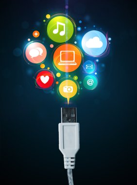Elektrik kablosundan çıkan sosyal medya simgeleri