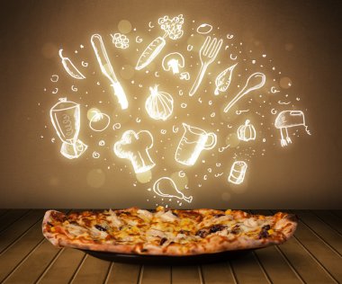 Pizza ile beyaz Restoran simgeler ve semboller