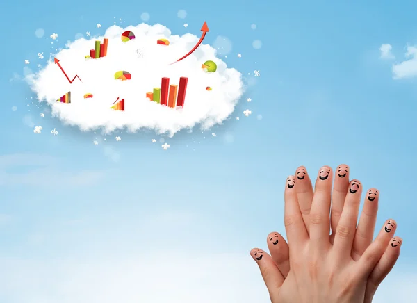 Happy finger smiley with graph cloud icons in the sky — Stock Photo, Image