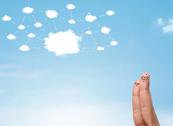 Finger smiley with cloud network system — Stock Photo, Image