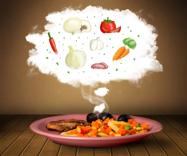 Placa de comida con ingredientes vegetales ilustración en nube —  Fotos de Stock