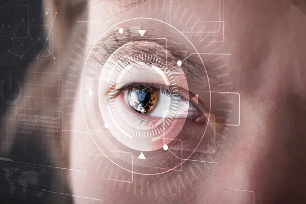 Cyber man with technolgy eye looking — Stock Photo, Image