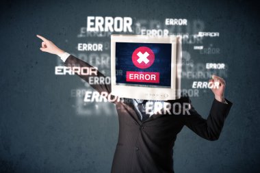 pc monitör t onun baş ve hata iletileri ile iş adamı