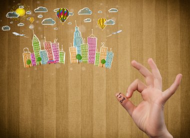 mutlu gülen parmaklar renkli handrawn cityscape arıyorsunuz