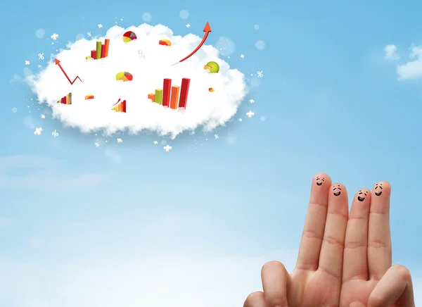 Boldog ujjmosoly grafikonfelhővel az égen — Stock Fotó