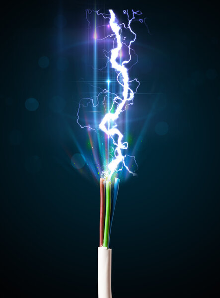 Electric cable with glowing electricity lightning