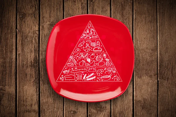 Ręcznie rysowane piramidy żywności na kolorowym talerzu — Zdjęcie stockowe