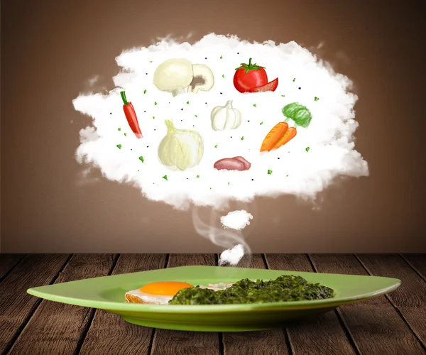 Tányér ételt növényi összetevők illusztráció felhő — Stock Fotó