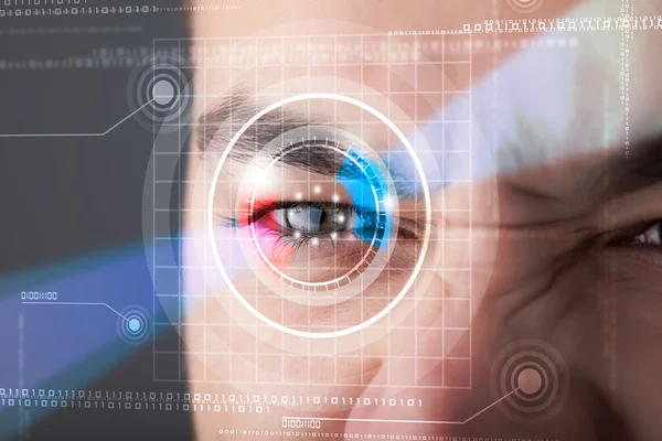 Cyber man with technolgy eye looking — Stock Photo, Image